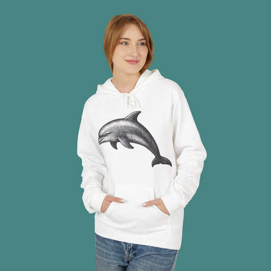 Vintage Etching Dolphin Fleece Unisex Hoodie