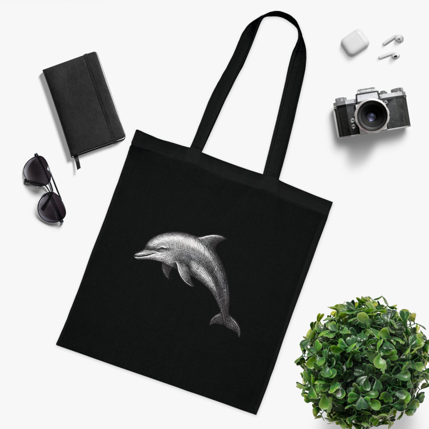 Vintage Etching Dolphin Tote Bag