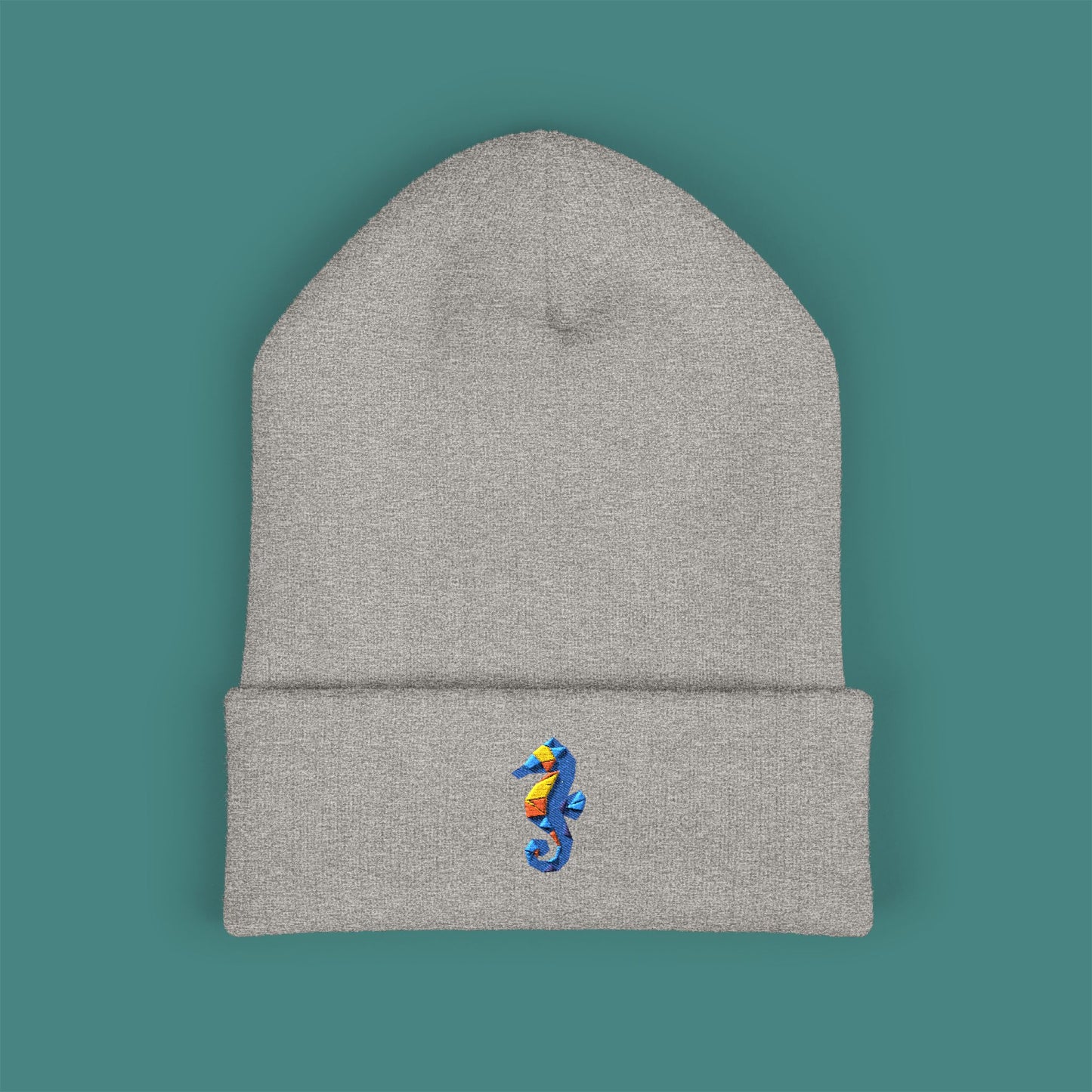 Geometric Polygon Seahorse Embroidered Beanie
