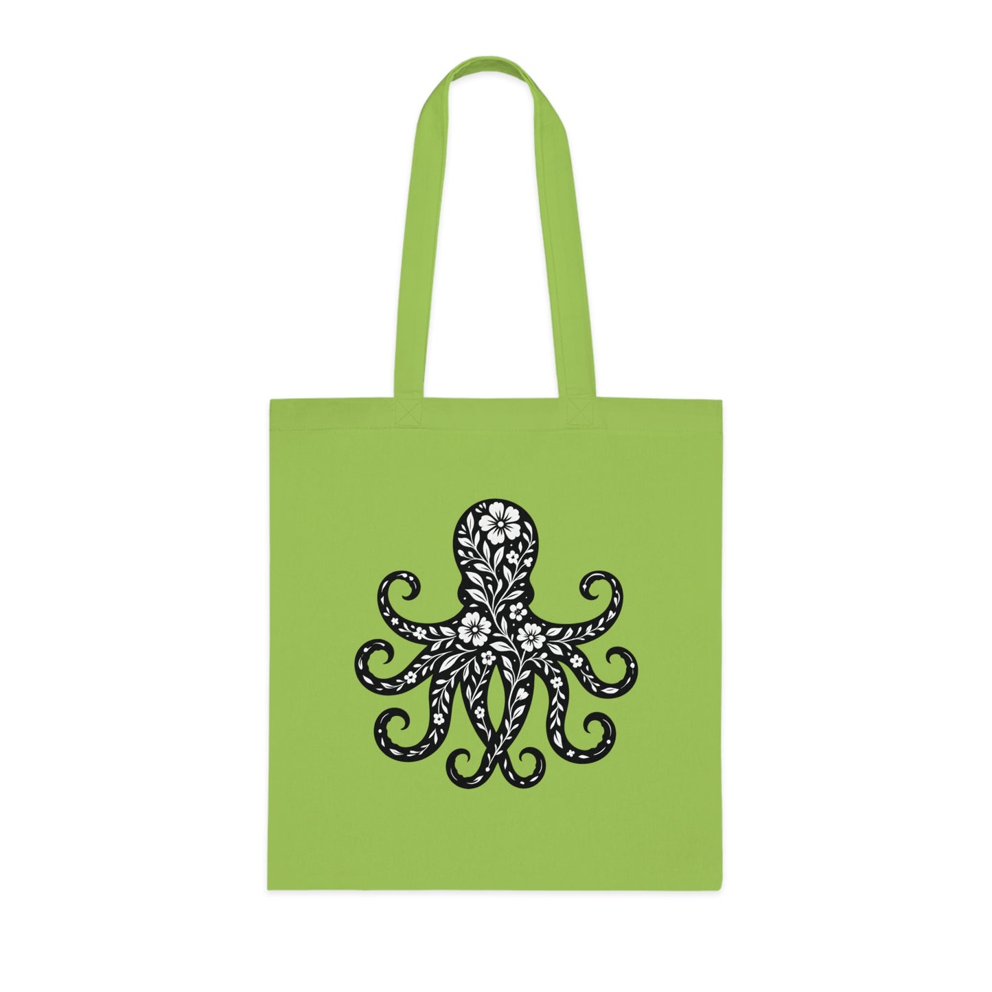 Floral Octopus Silhouette Tote Bag