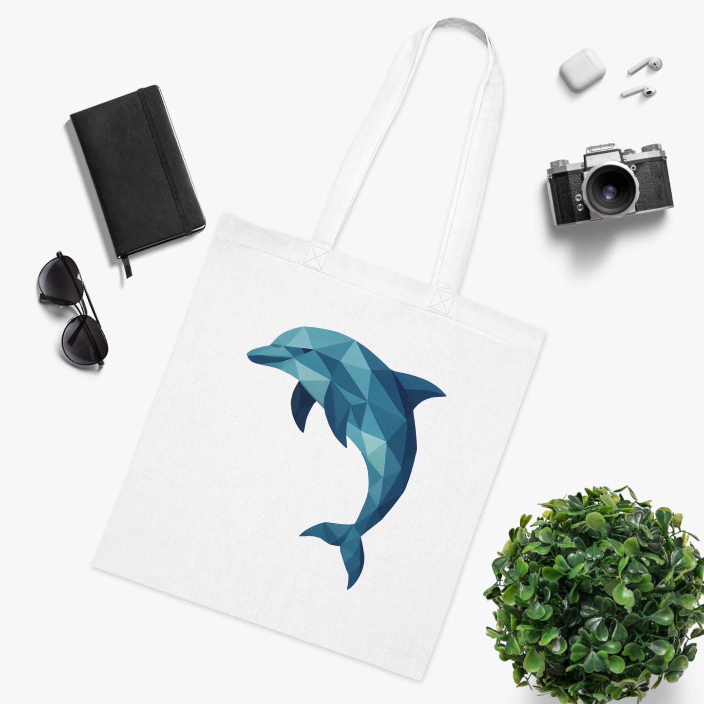 Geometric Polygon Dolphin Tote Bag