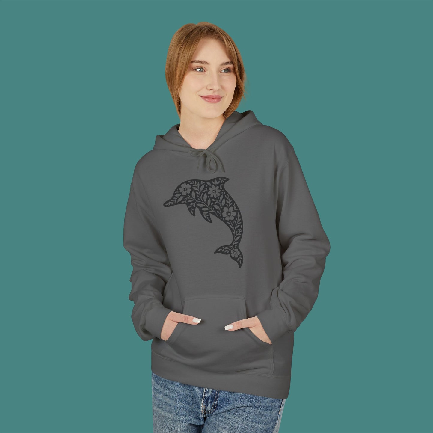 Floral Dolphin Silhouette Fleece Unisex Hoodie
