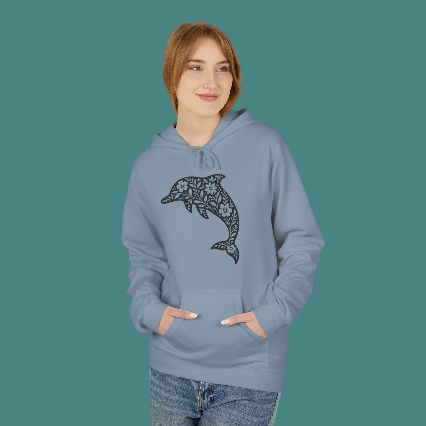 Floral Dolphin Silhouette Fleece Unisex Hoodie