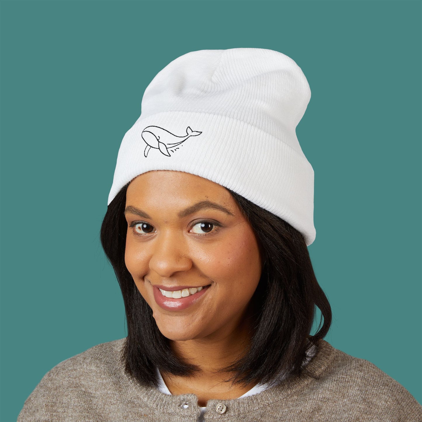 Minimalist Line Art Whale Embroidered Beanie