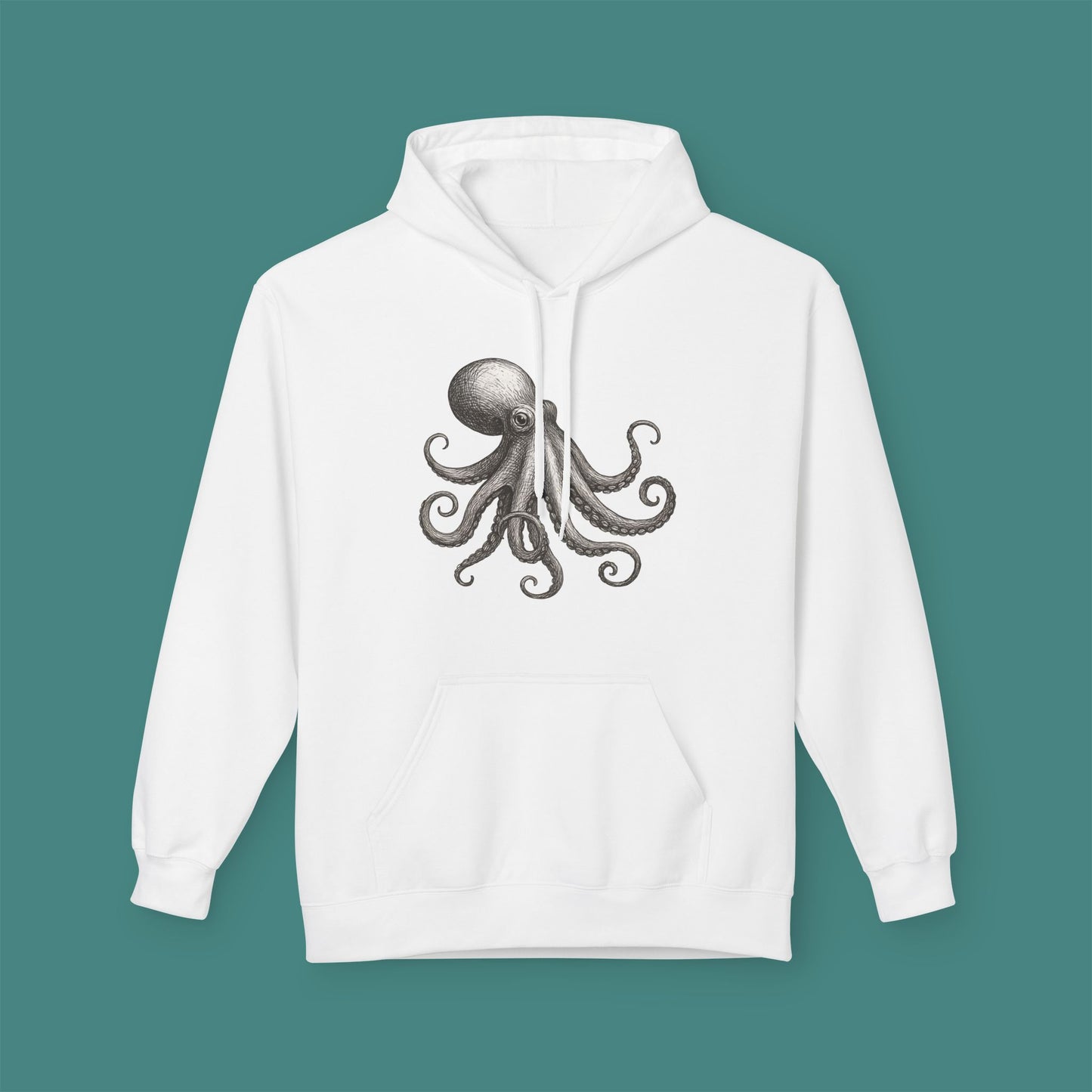 Vintage Etching Octopus Fleece Unisex Hoodie