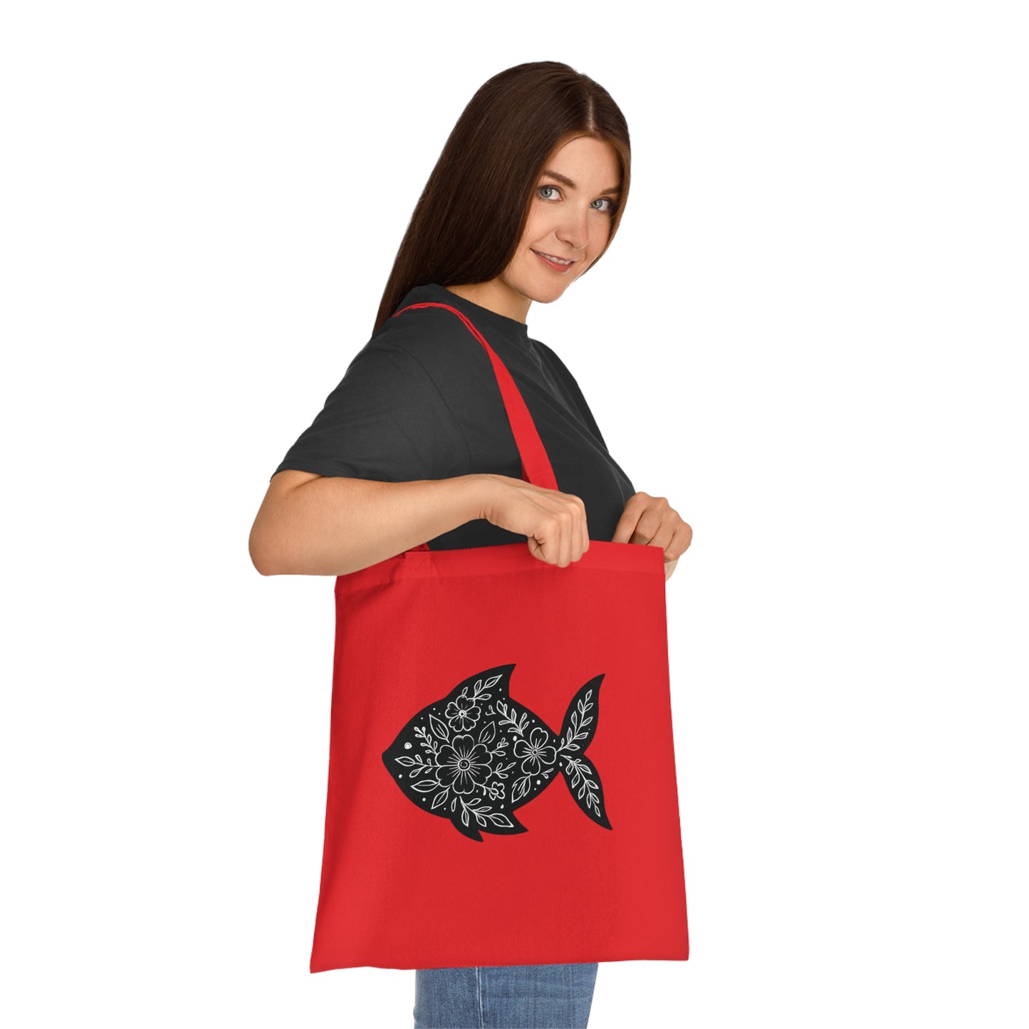 Floral Fish Silhouette Tote Bag