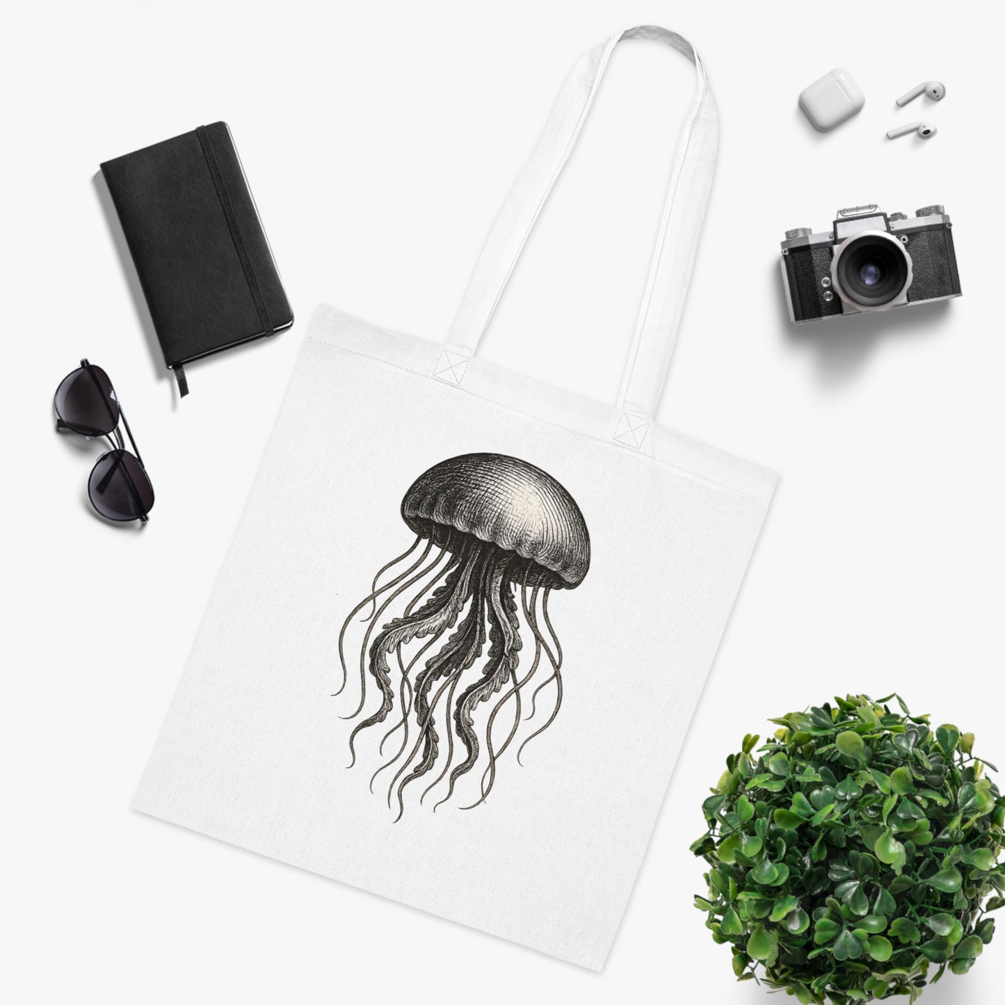 Vintage Etching Jellyfish Tote Bag
