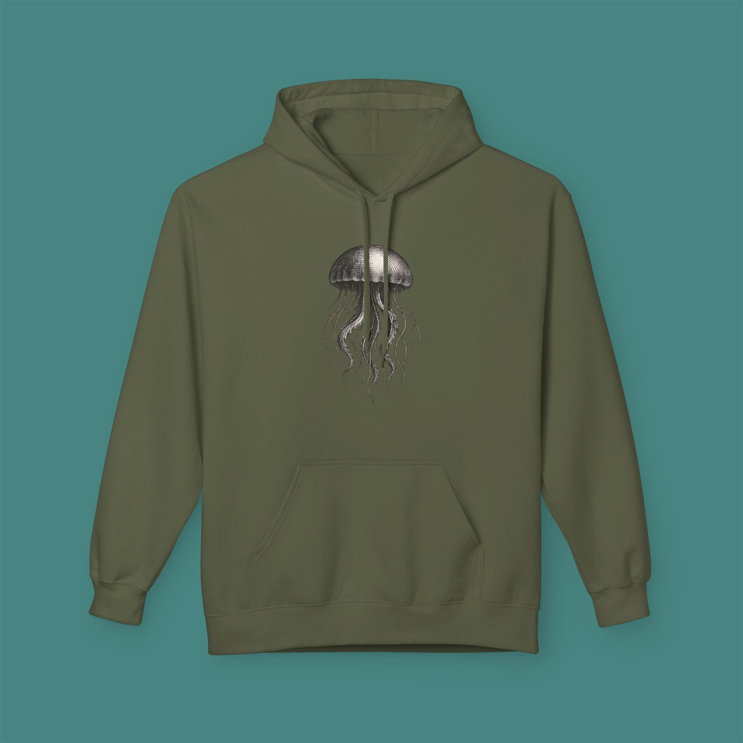 Vintage Etching Jellyfish Fleece Unisex Hoodie