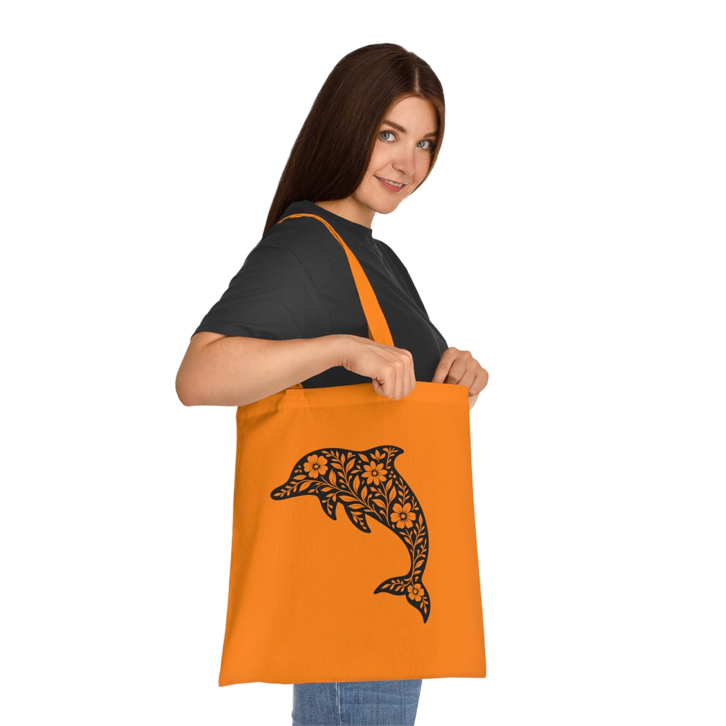 Floral Dolphin Silhouette Tote Bag