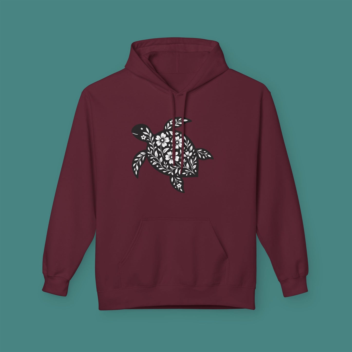 Floral Turtle Silhouette Fleece Unisex Hoodie