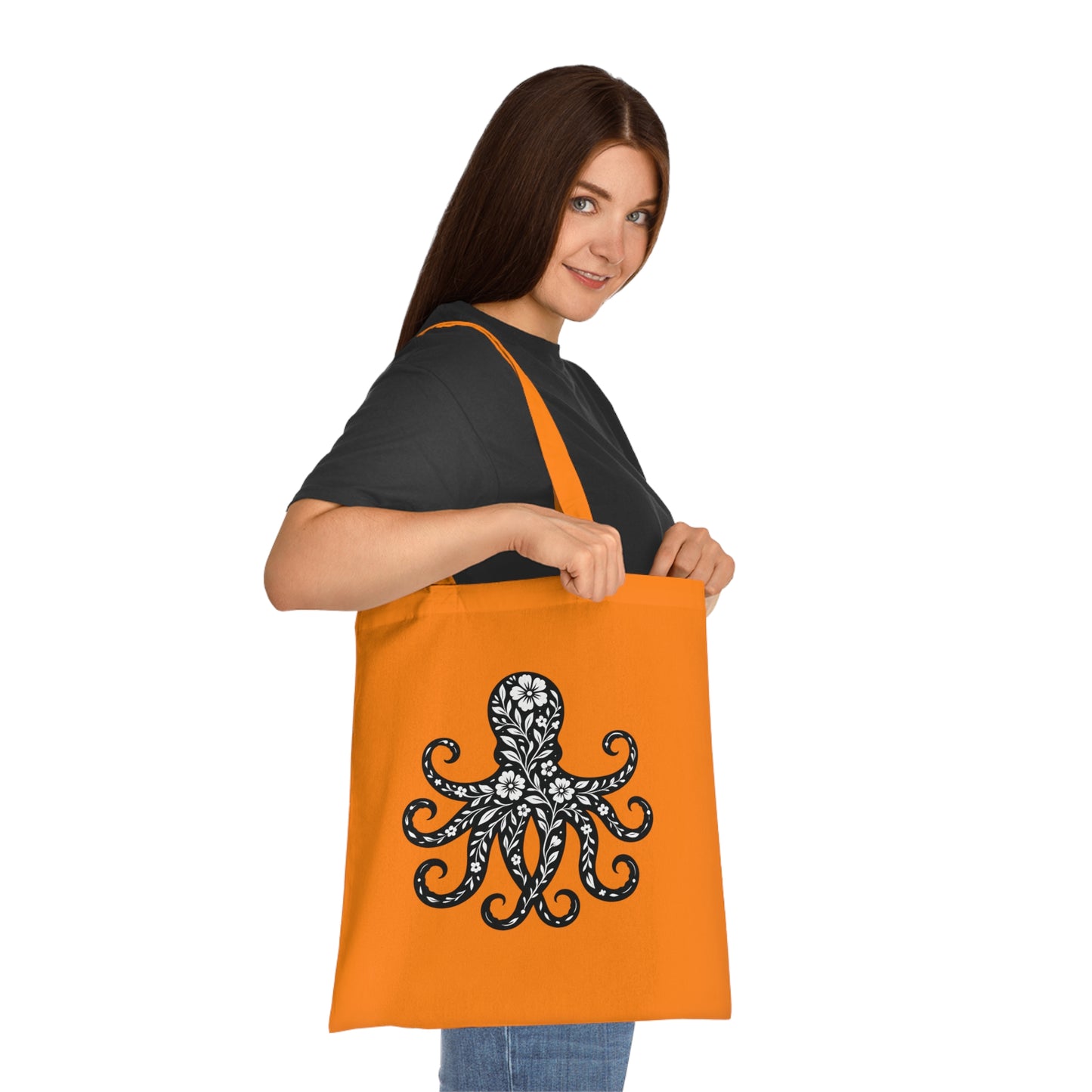 Floral Octopus Silhouette Tote Bag