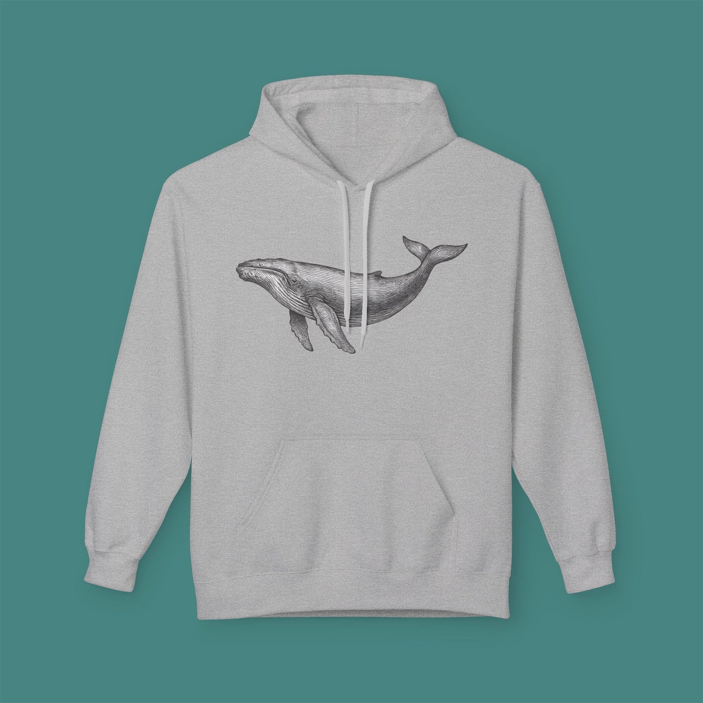 Vintage Etching Whale Fleece Unisex Hoodie