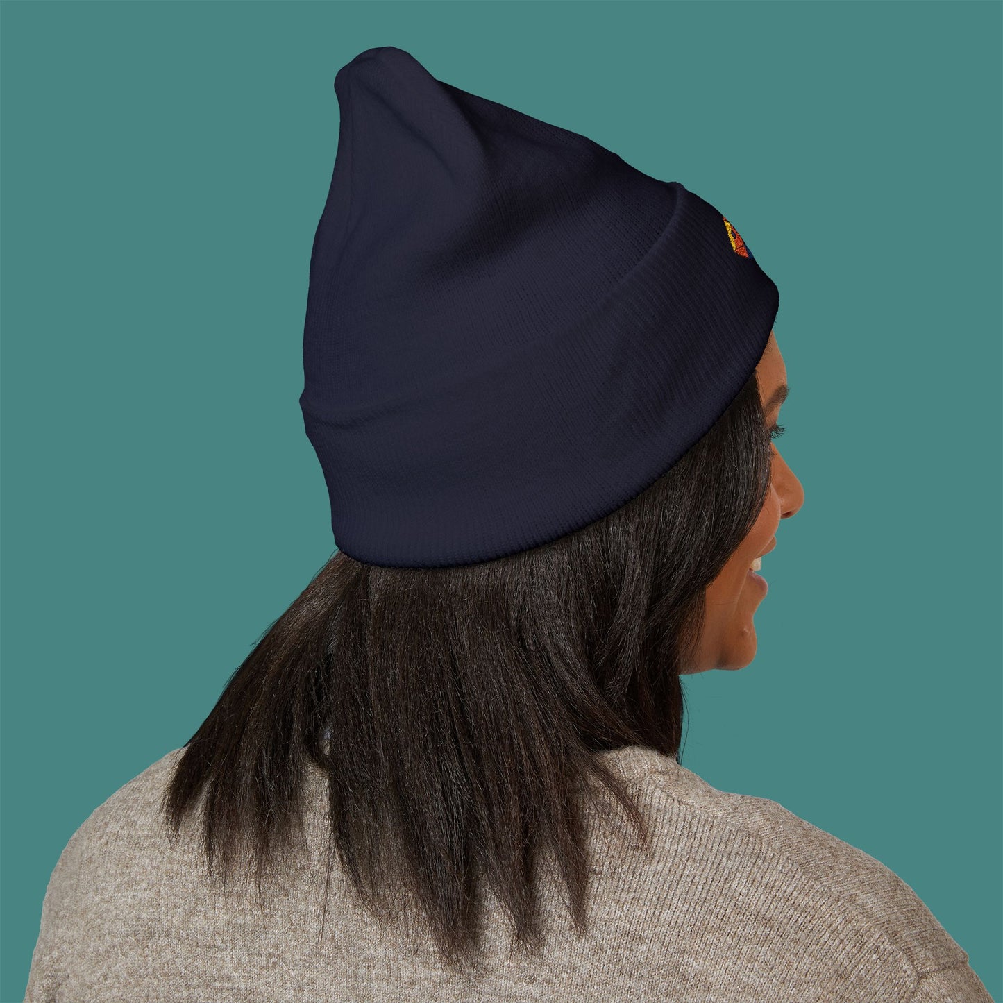 Geometric Polygon Fish Embroidered Beanie
