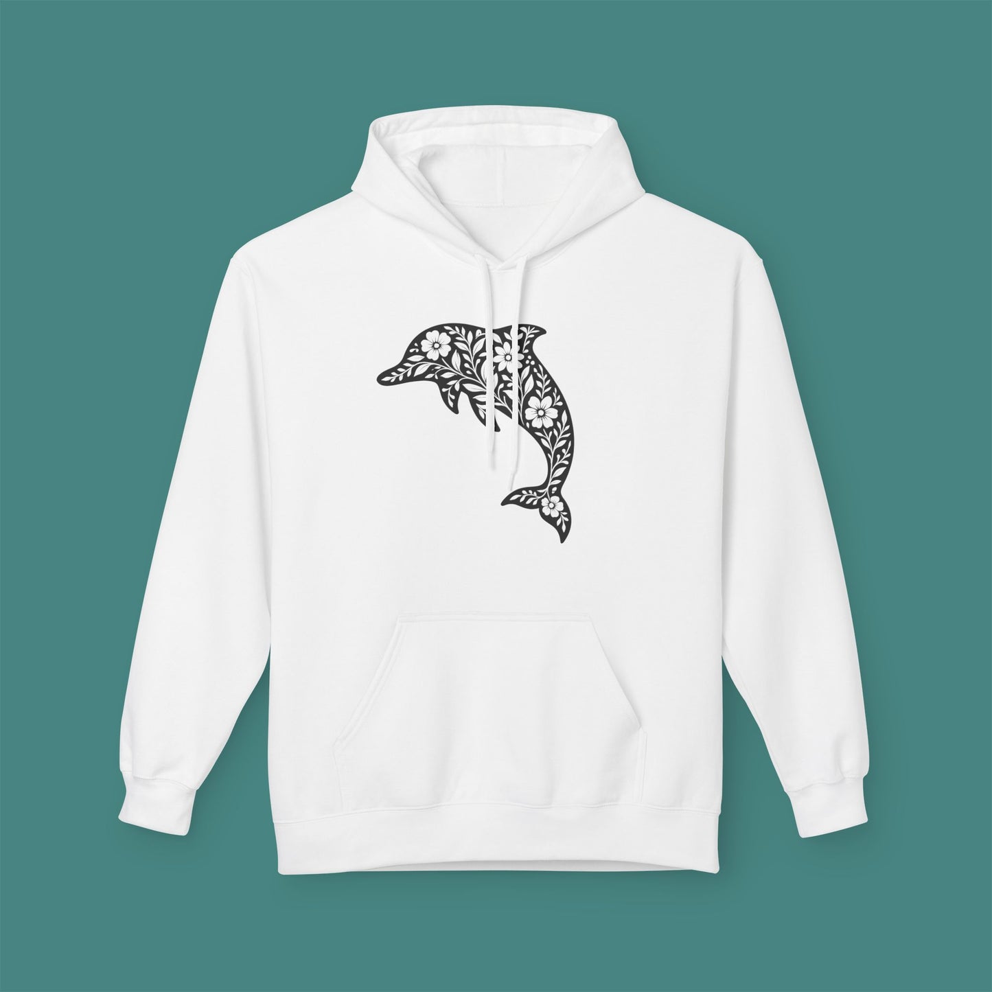 Floral Dolphin Silhouette Fleece Unisex Hoodie