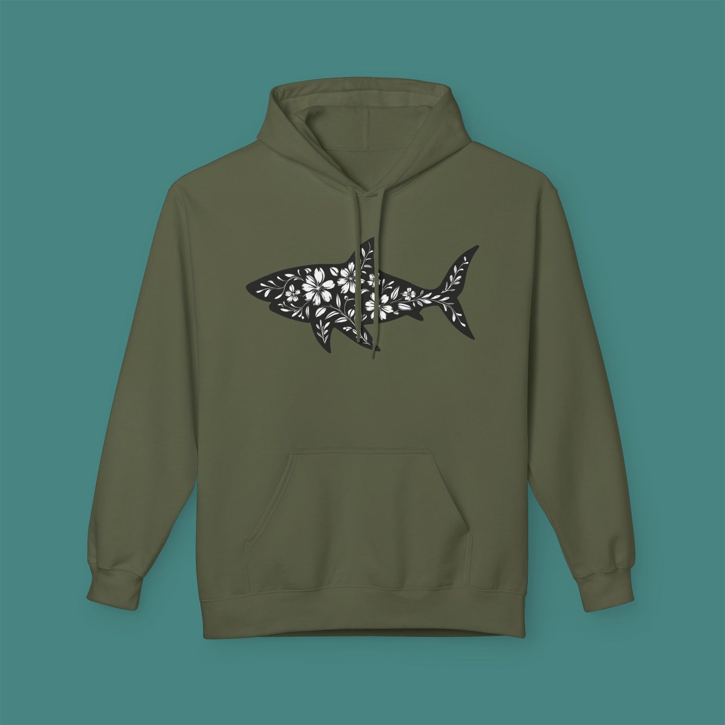 Floral Shark Silhouette Fleece Unisex Hoodie