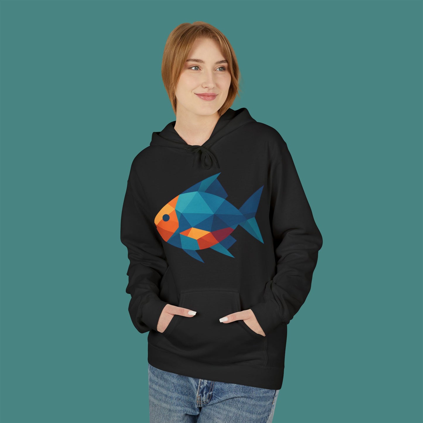 Geometric Polygon Fish Fleece Unisex Hoodie