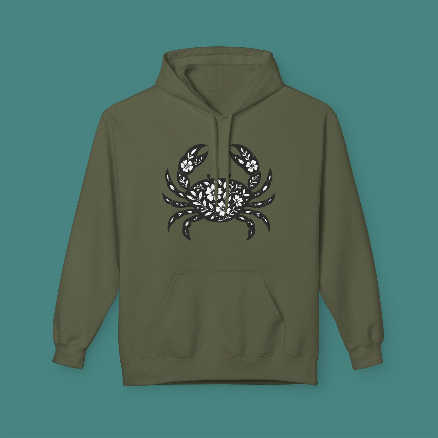 Floral Crab Silhouette Fleece Unisex Hoodie