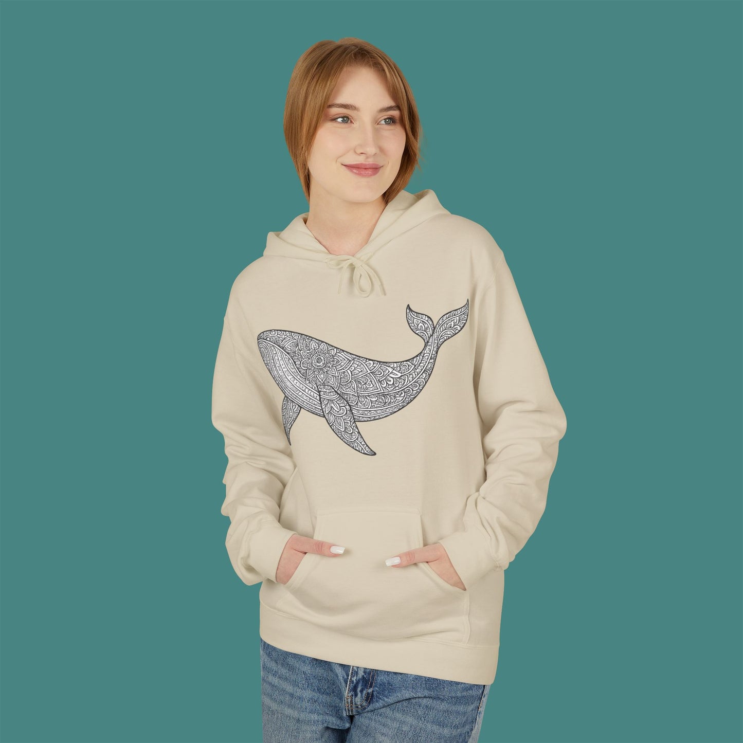 Intricate Mandala Whale Fleece Unisex Hoodie