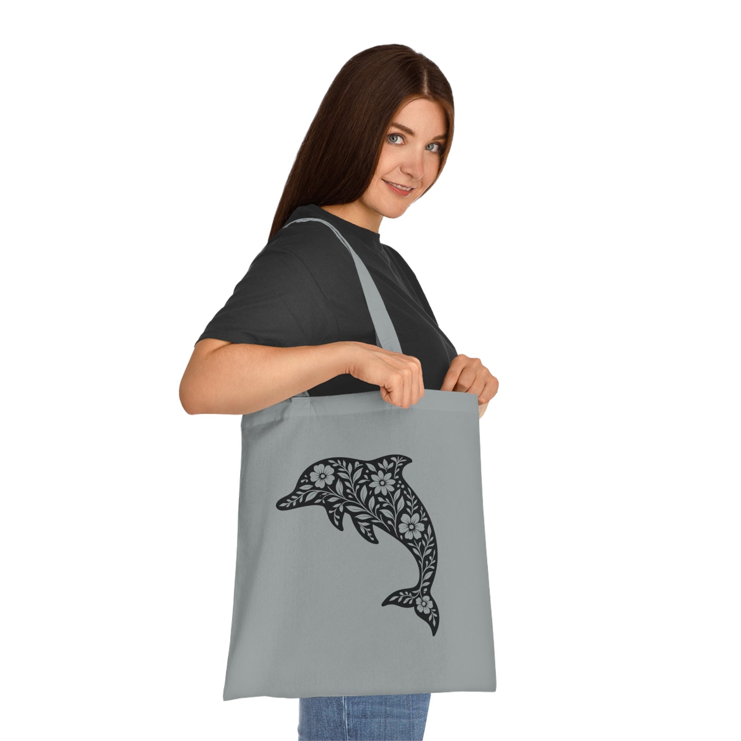 Floral Dolphin Silhouette Tote Bag