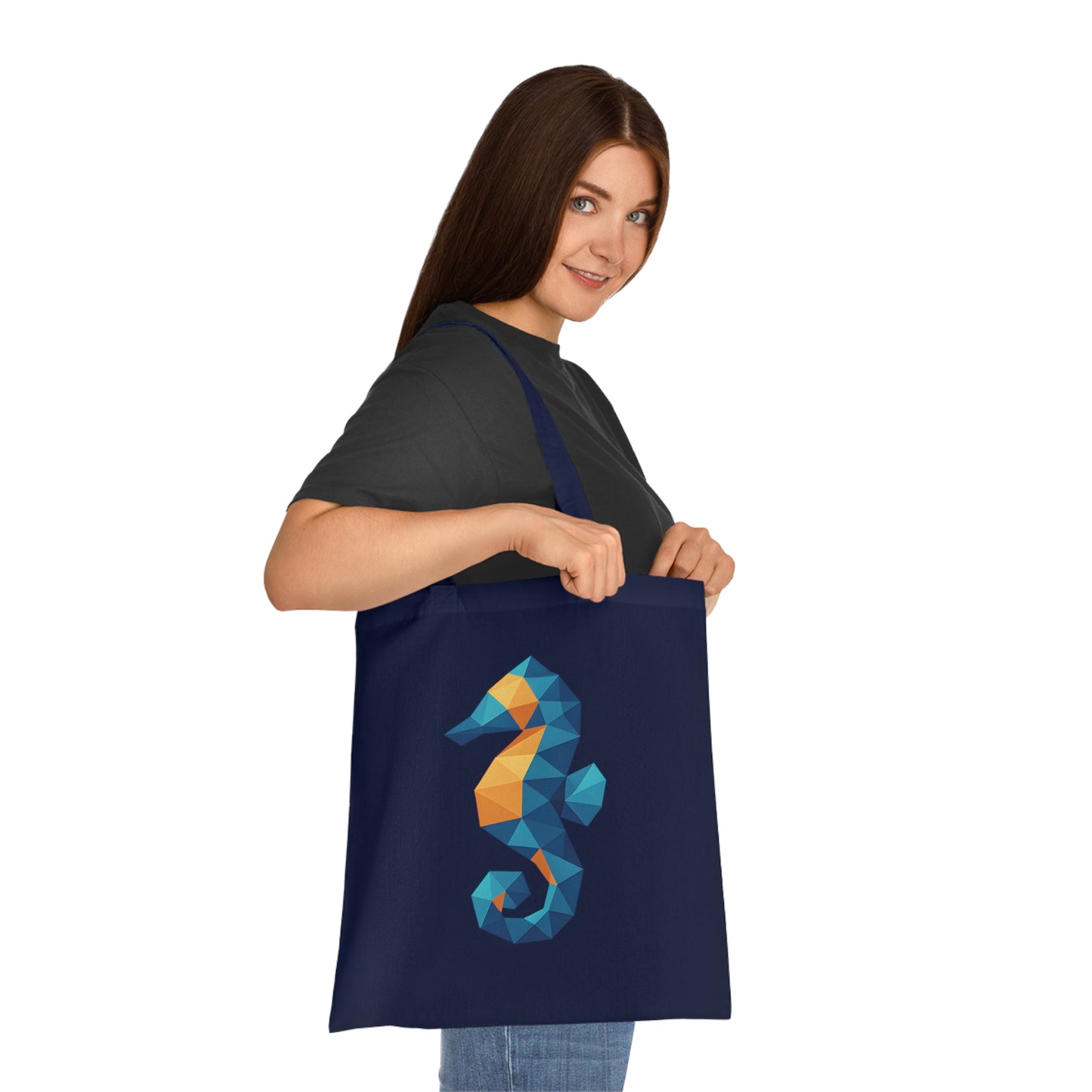 Geometric Polygon Seahorse Tote Bag