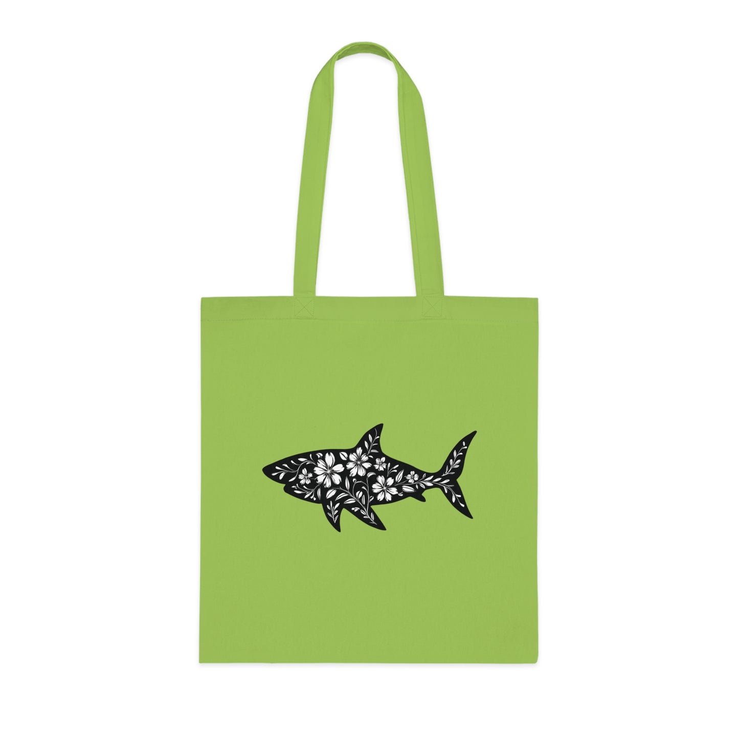 Floral Shark Silhouette Tote Bag