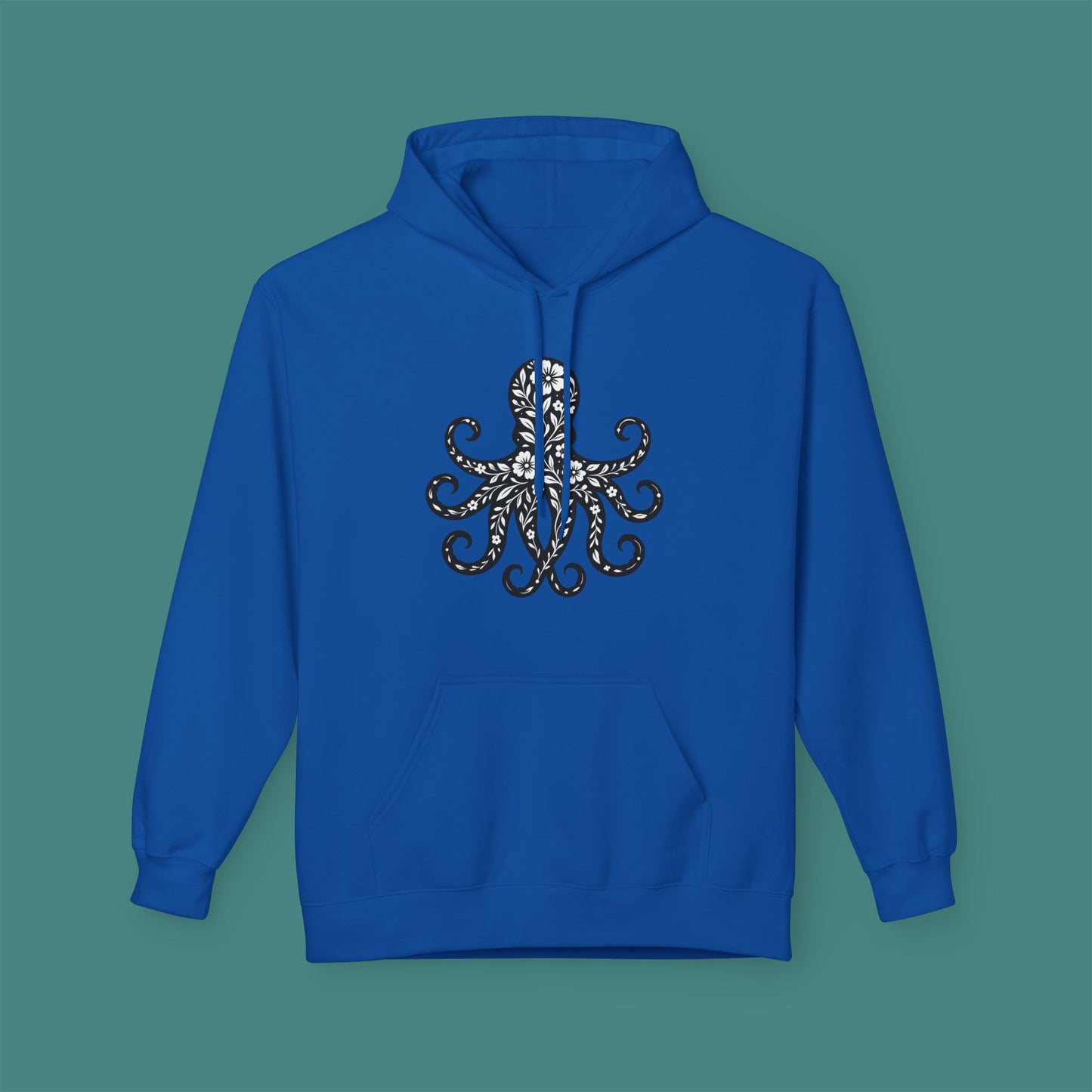 Floral Octopus Silhouette Fleece Unisex Hoodie
