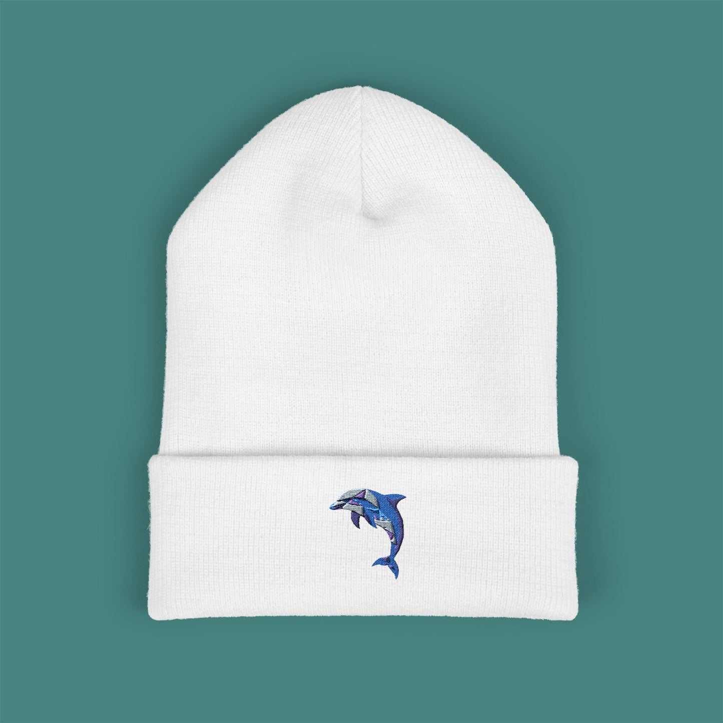 Geometric Polygon Dolphin Embroidered Beanie
