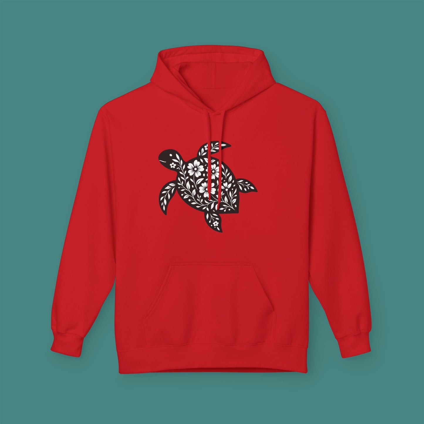 Floral Turtle Silhouette Fleece Unisex Hoodie