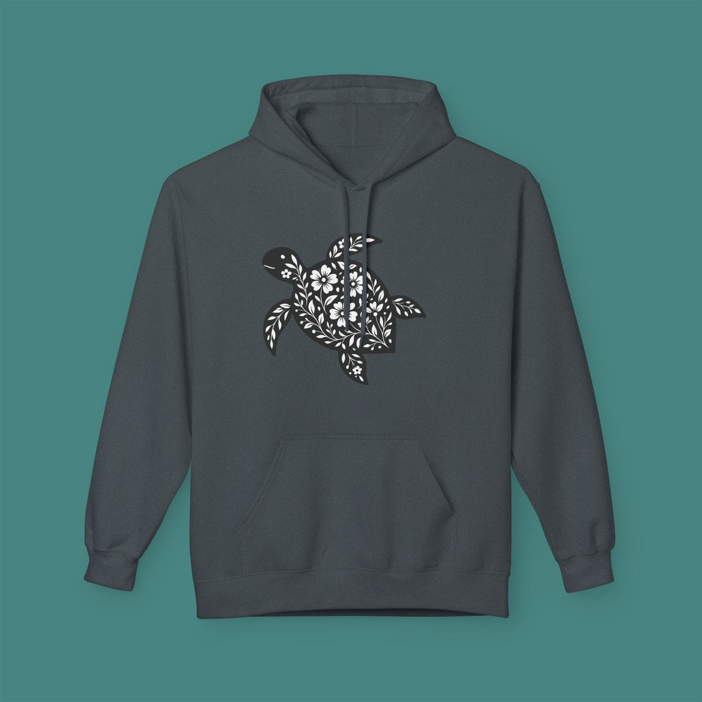 Floral Turtle Silhouette Fleece Unisex Hoodie