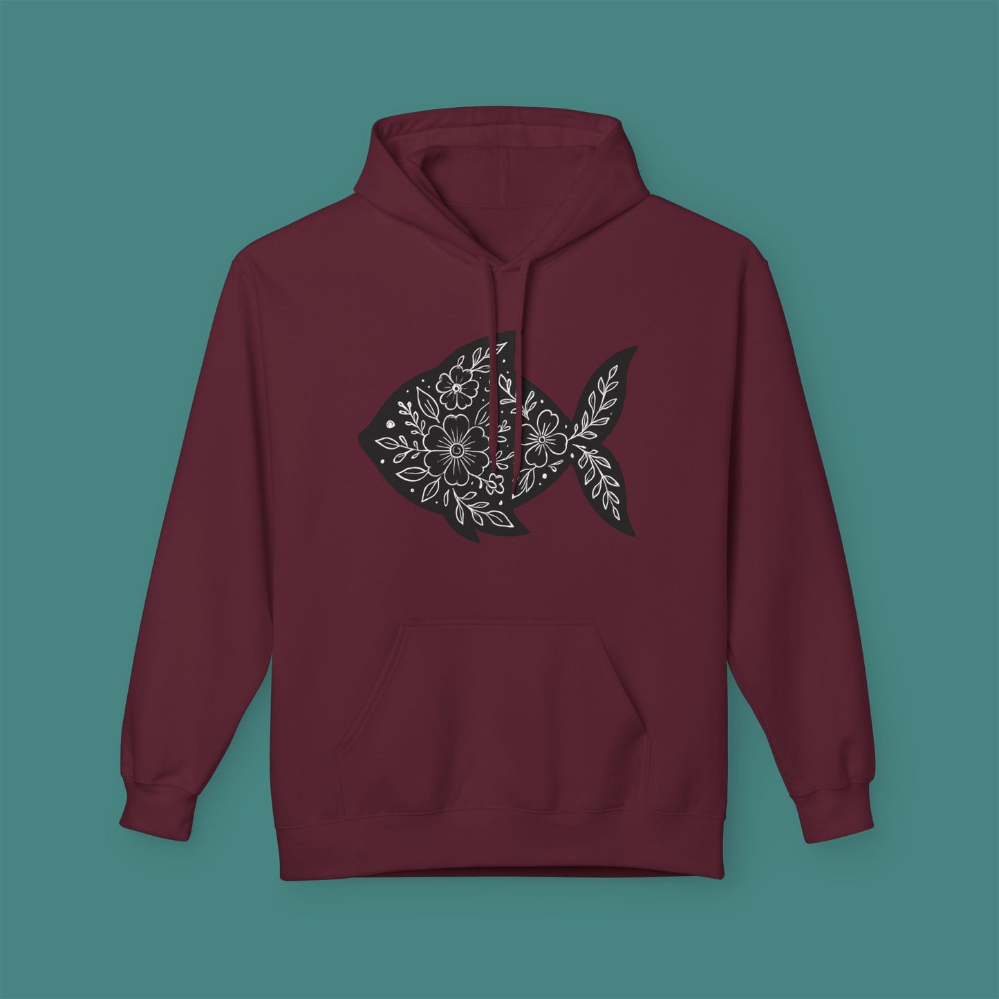 Floral Fish Silhouette Fleece Unisex Hoodie