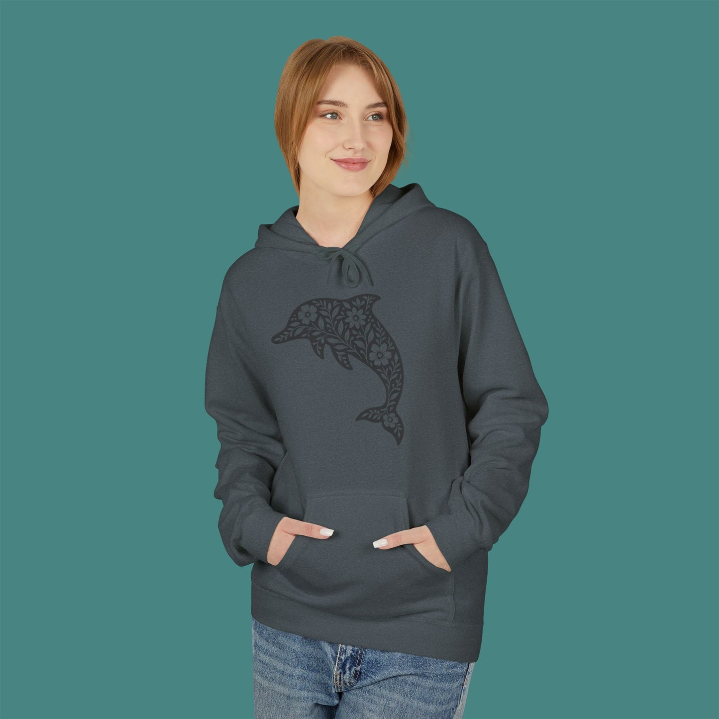 Floral Dolphin Silhouette Fleece Unisex Hoodie