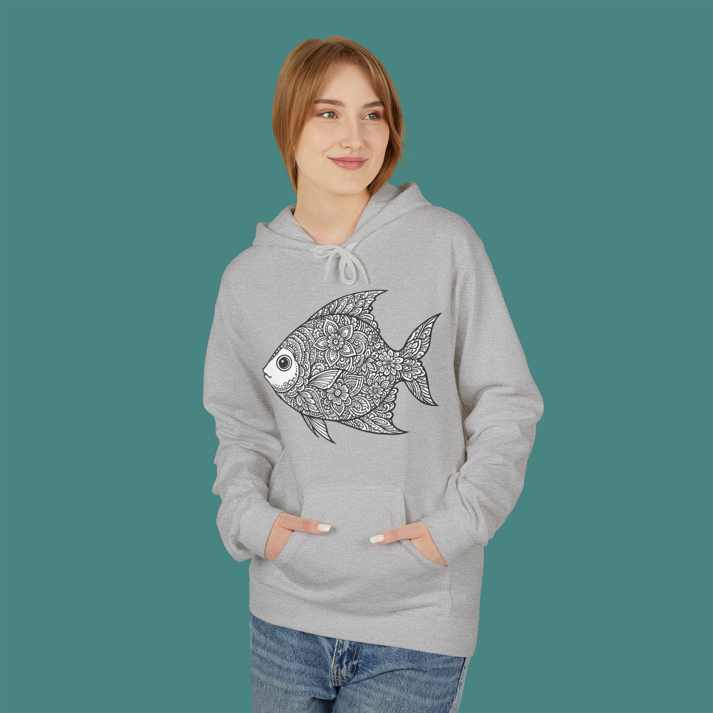 Intricate Mandala Fish Fleece Unisex Hoodie