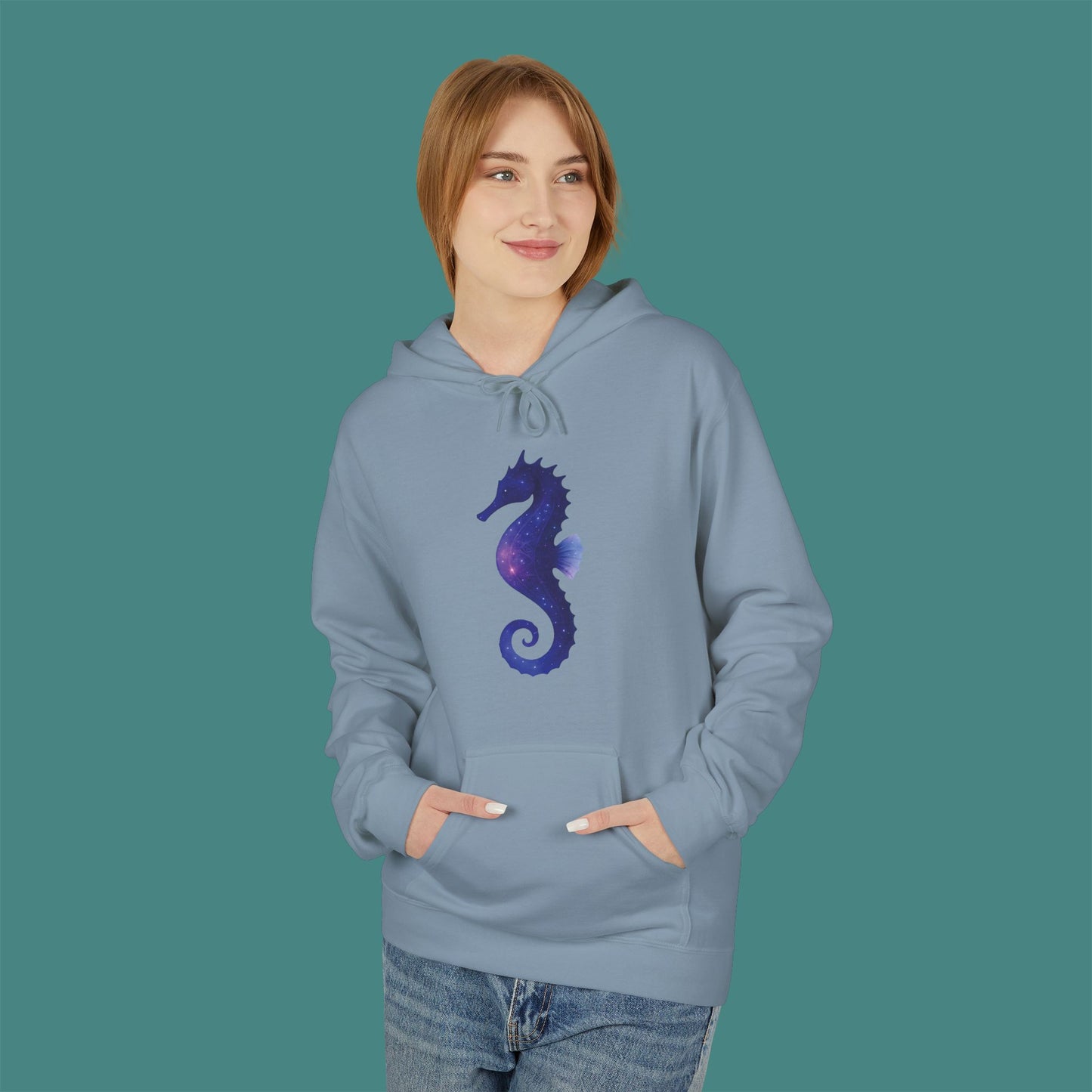 Cosmic Galaxy Seahorse Fleece Unisex Hoodie
