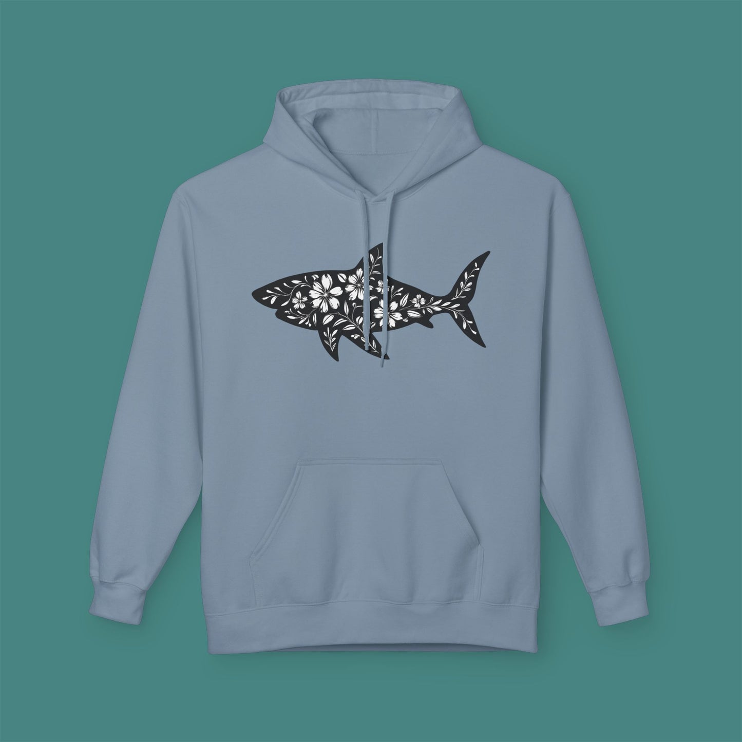 Floral Shark Silhouette Fleece Unisex Hoodie