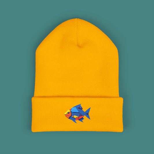 Geometric Polygon Fish Embroidered Beanie