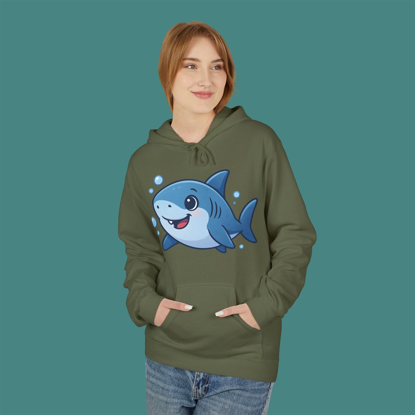 Cartoon Cute Shark Fleece Unisex Hoodie