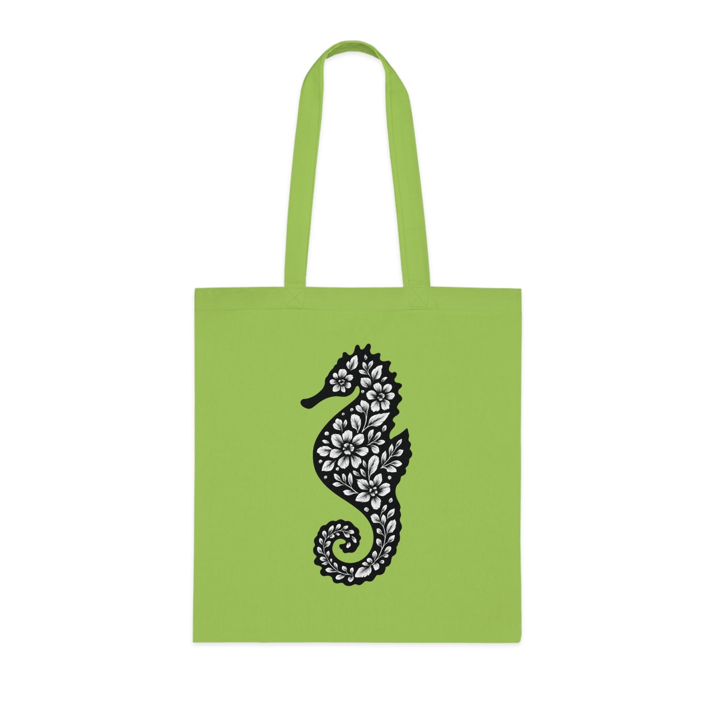 Floral Seahorse Silhouette Tote Bag