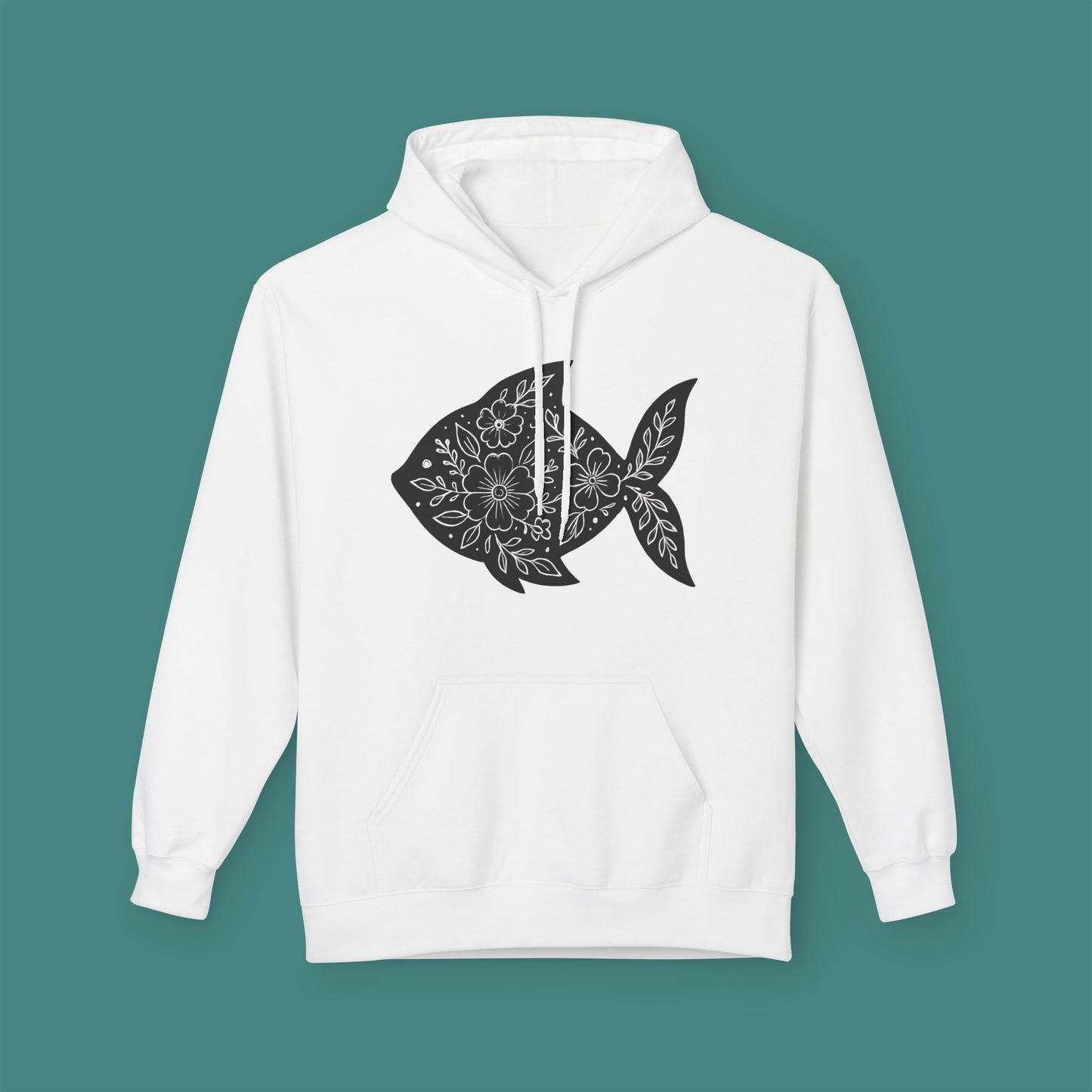 Floral Fish Silhouette Fleece Unisex Hoodie