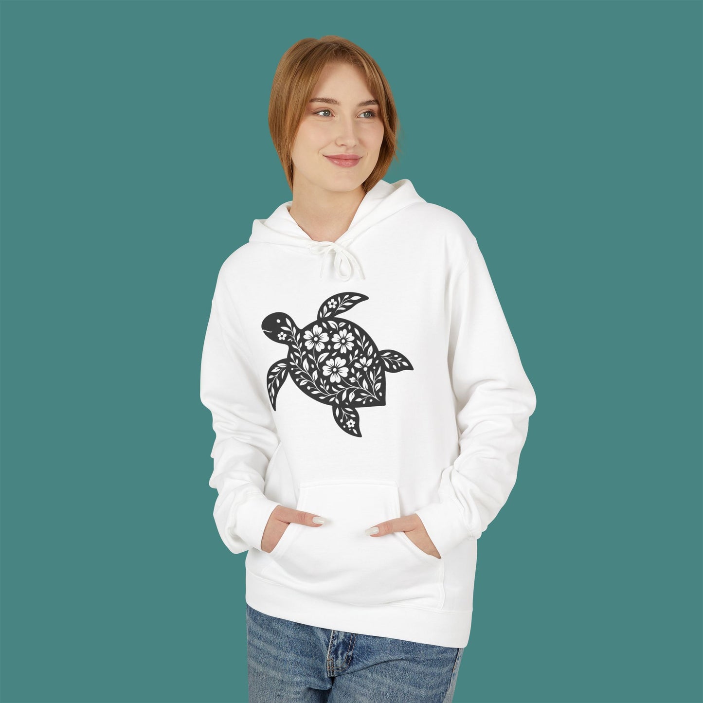 Floral Turtle Silhouette Fleece Unisex Hoodie