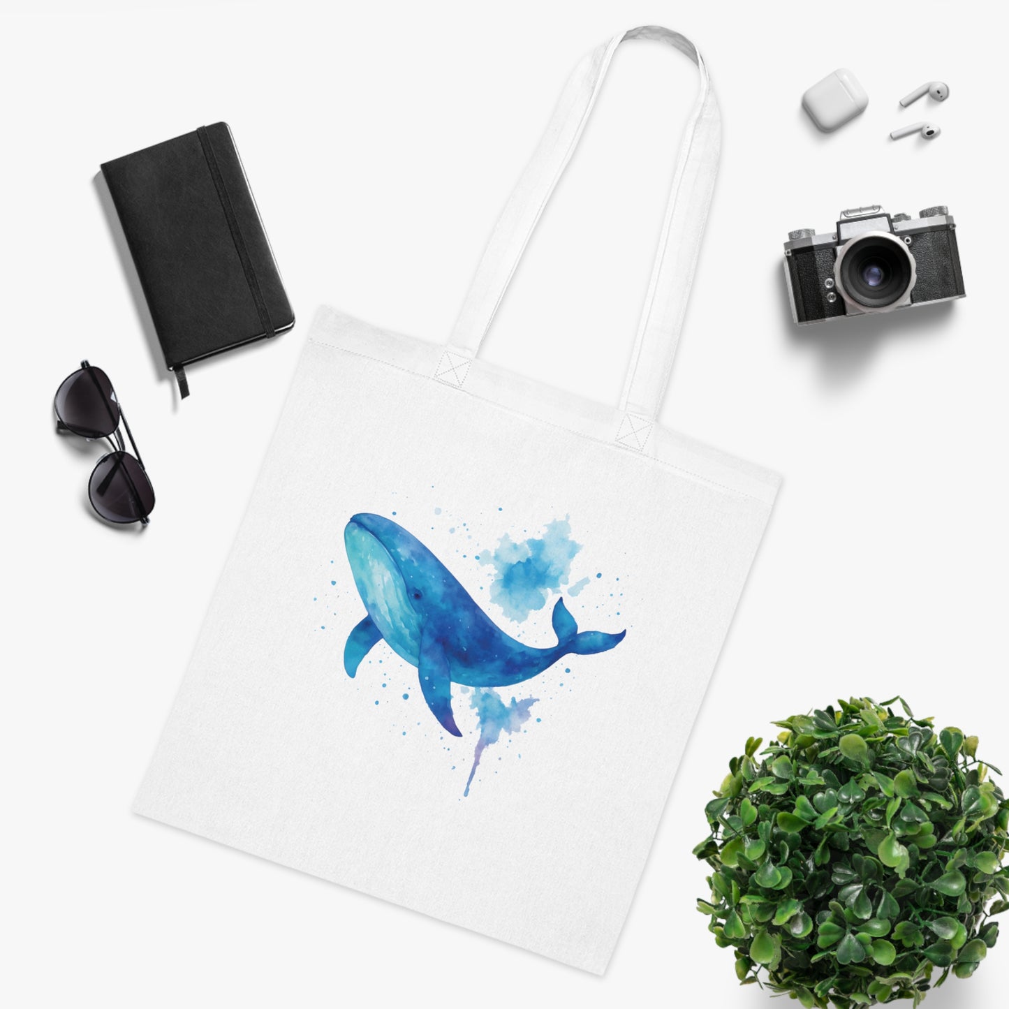 Watercolor Splash Whale Tote Bag