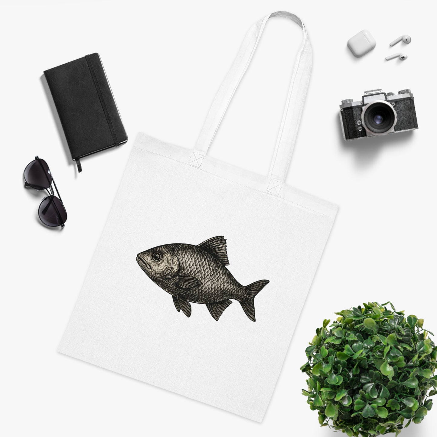Vintage Etching Fish Tote Bag