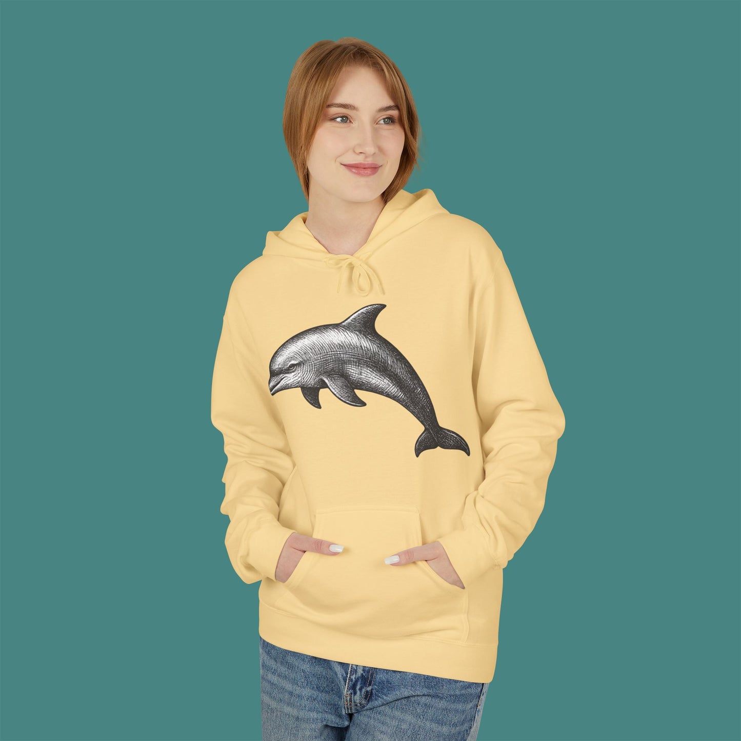 Vintage Etching Dolphin Fleece Unisex Hoodie