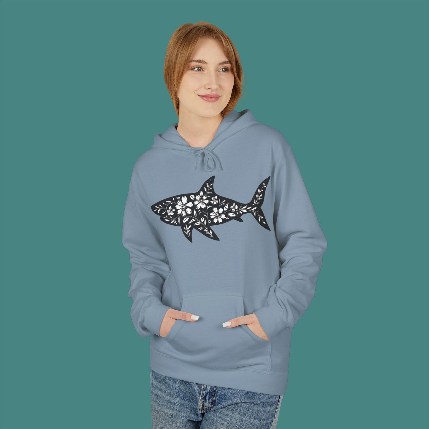 Floral Shark Silhouette Fleece Unisex Hoodie