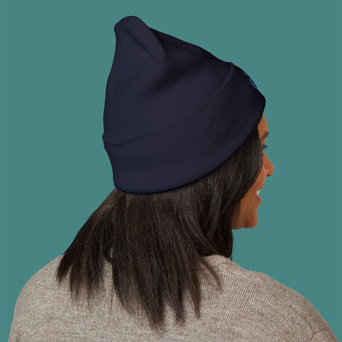 Geometric Polygon Turtle Embroidered Beanie