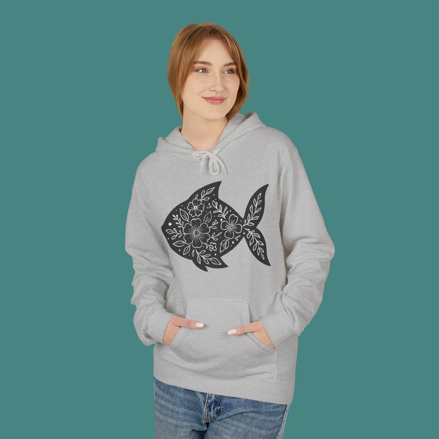 Floral Fish Silhouette Fleece Unisex Hoodie