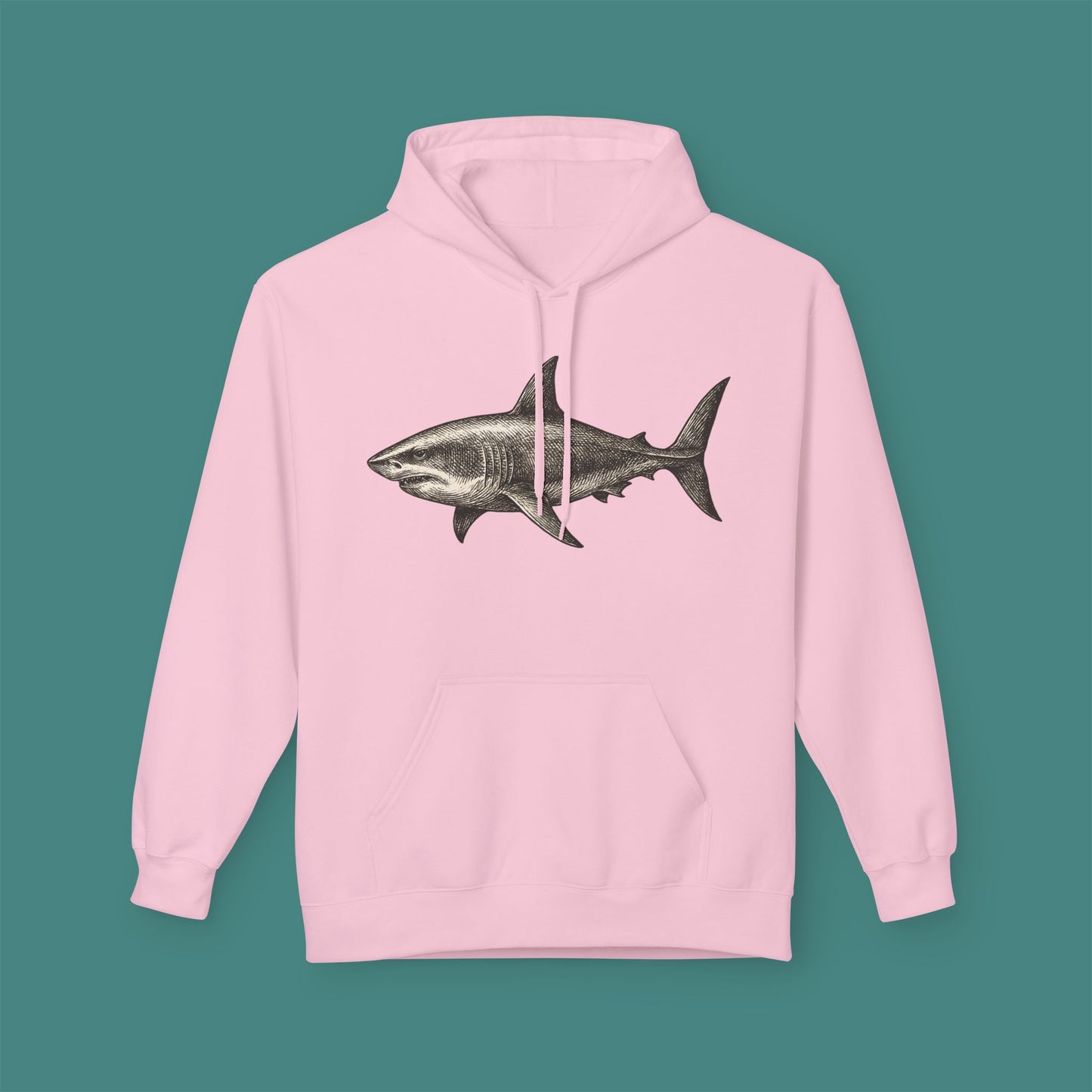 Vintage Etching Shark Fleece Unisex Hoodie