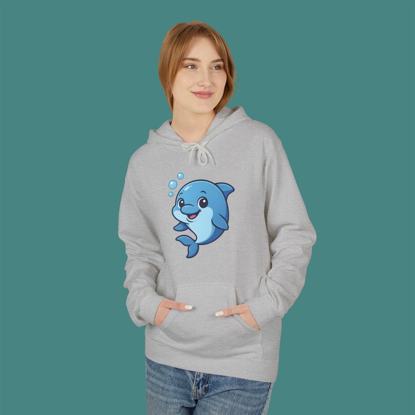 Cartoon Cute Dolphin Fleece Unisex Hoodie