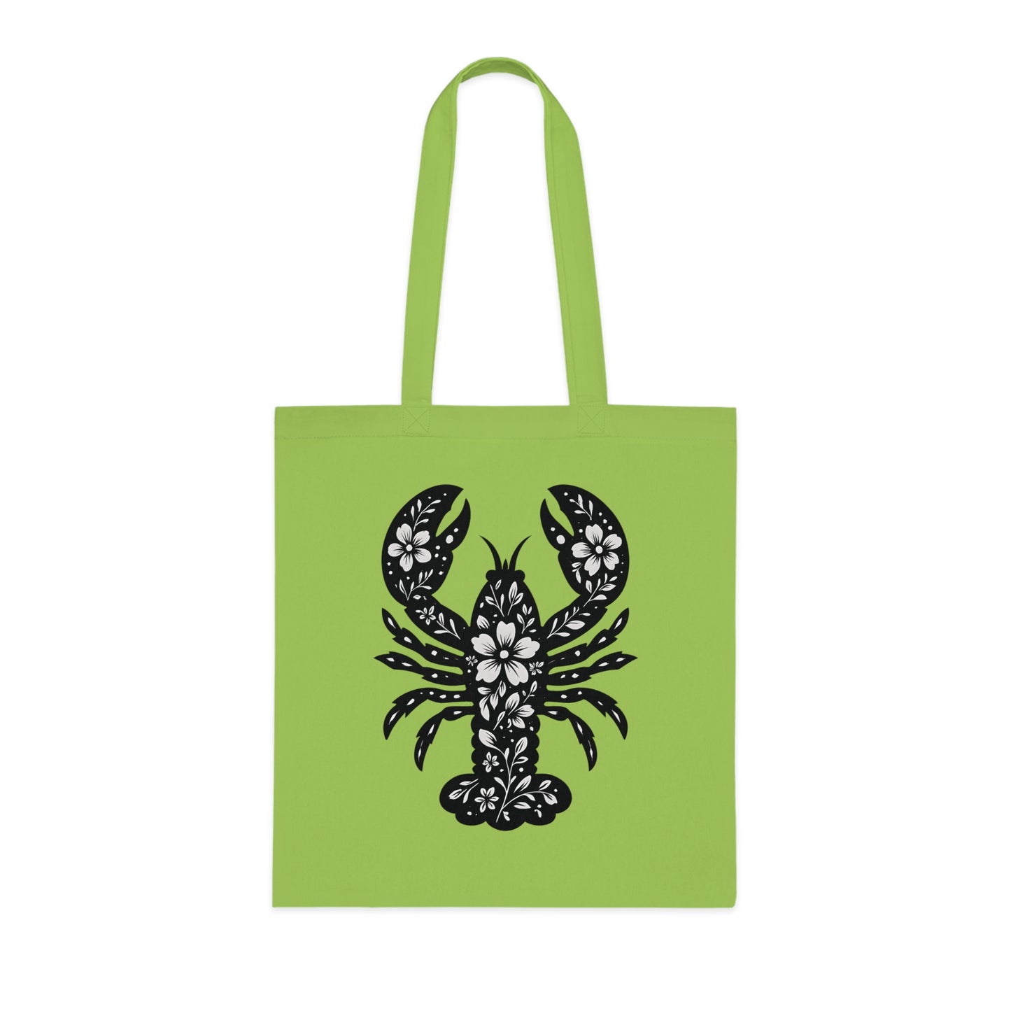 Floral Lobster Silhouette Tote Bag