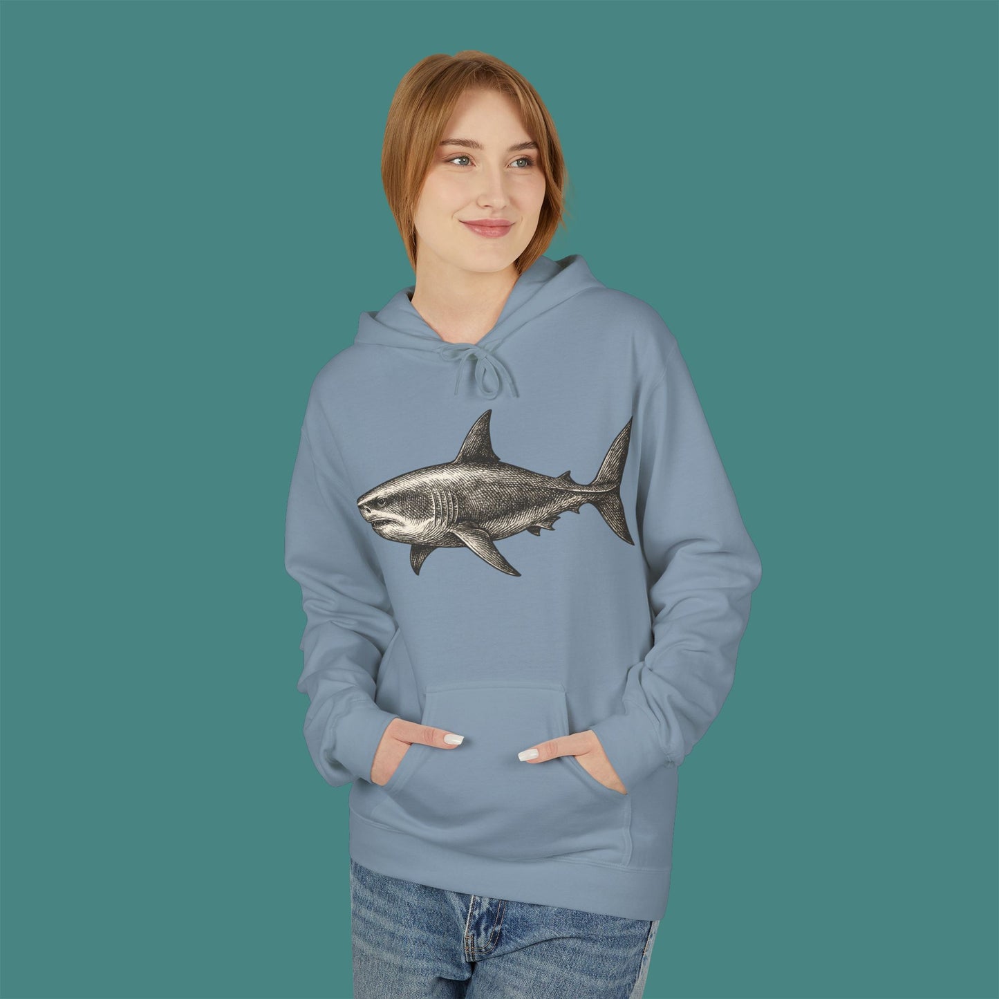 Vintage Etching Shark Fleece Unisex Hoodie