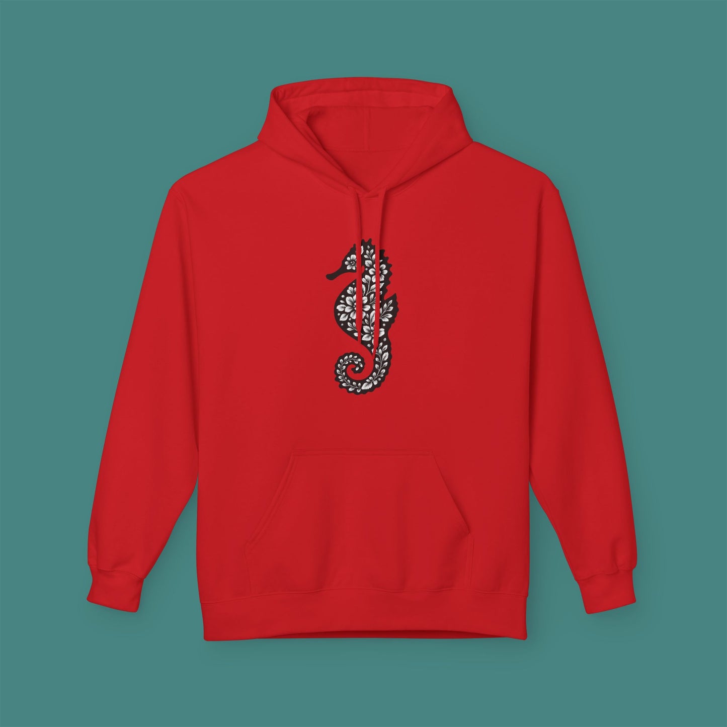 Floral Seahorse Silhouette Fleece Unisex Hoodie